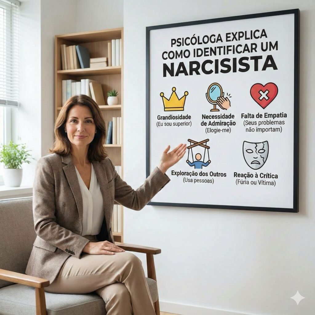 Psicóloga atendendo paciente em sessão sobre narcisismo e abuso emocional. 