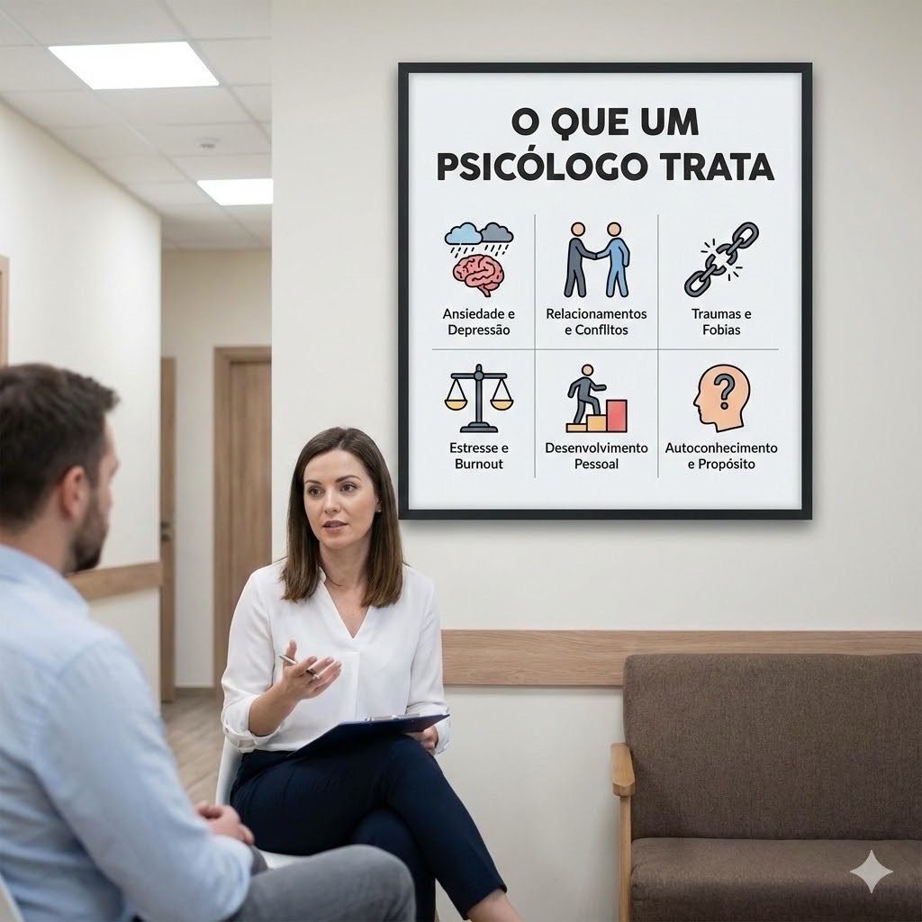 Psicóloga atendendo paciente em sessão sobre narcisismo e abuso emocional. O Que Um Psicólogo Trata