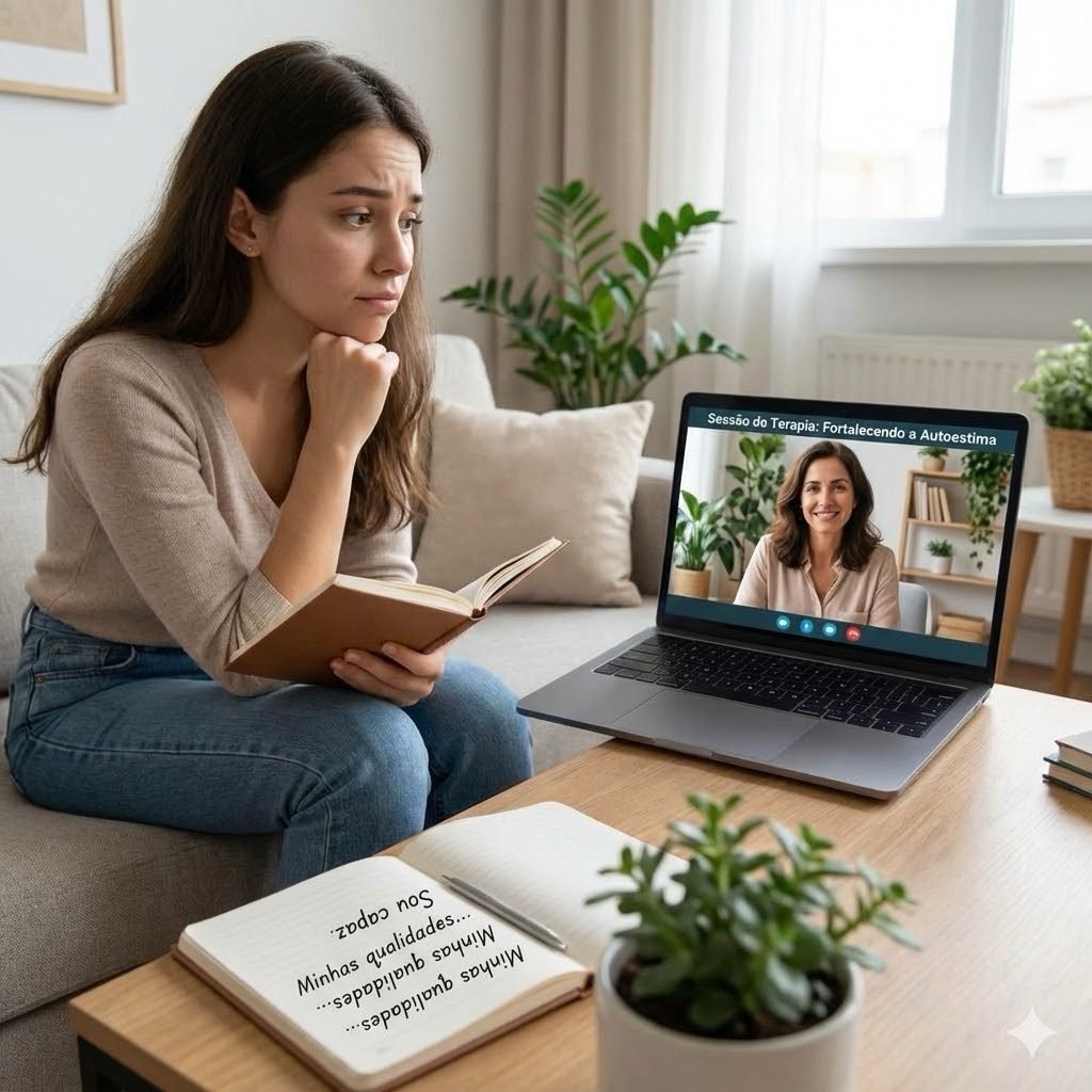 Psicóloga atendendo paciente em sessão sobre narcisismo e abuso emocional. 