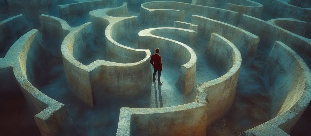 Pessoa com dificuldade em tomar decisões refletindo sobre suas escolhas